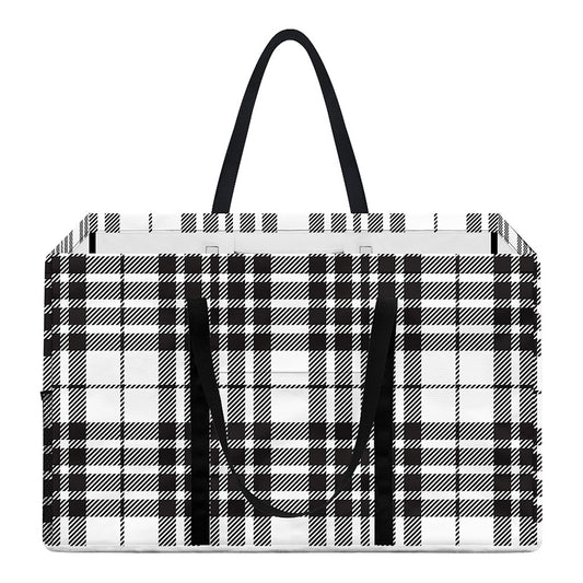 White And Black Border Tartan Print Utility Tote Bag