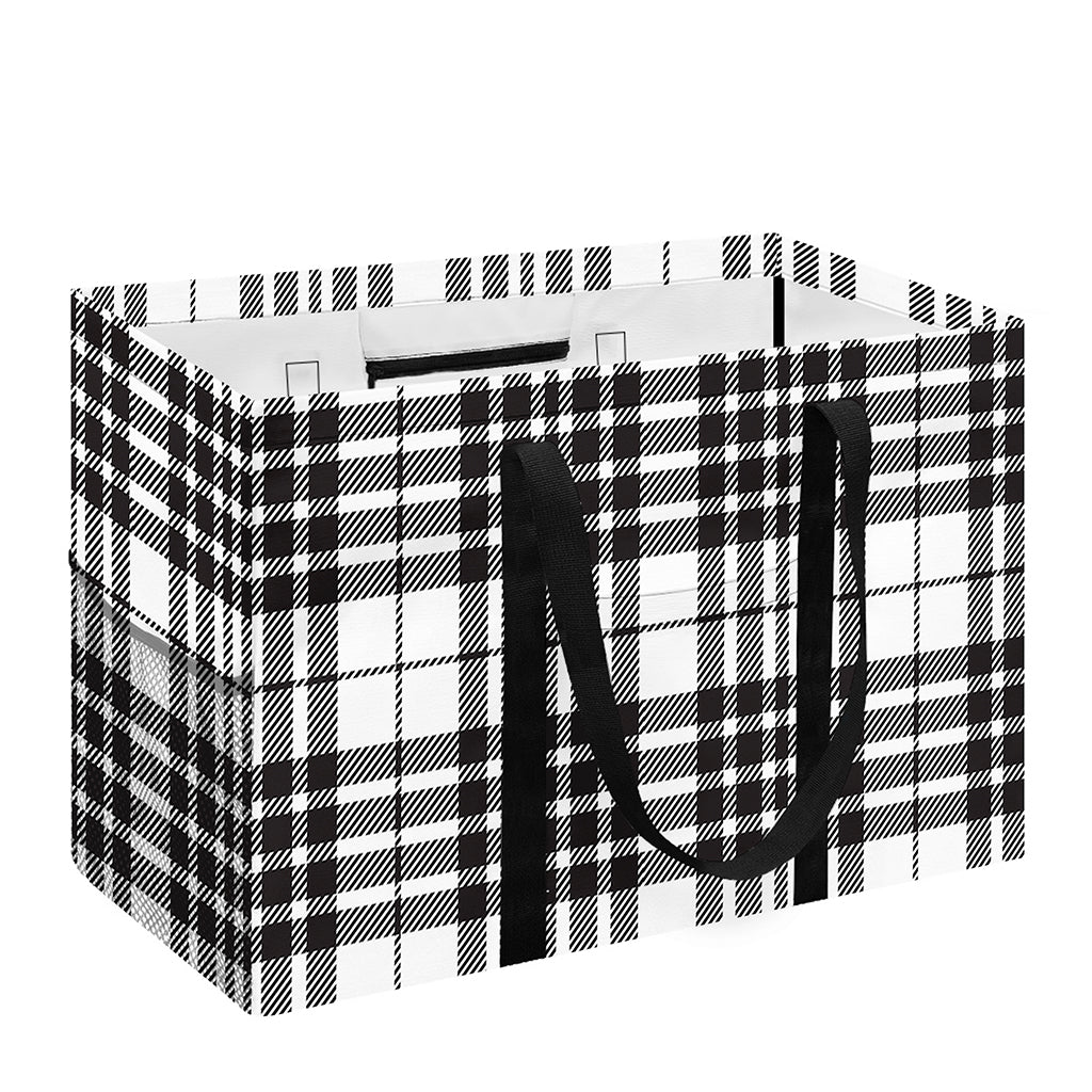 White And Black Border Tartan Print Utility Tote Bag