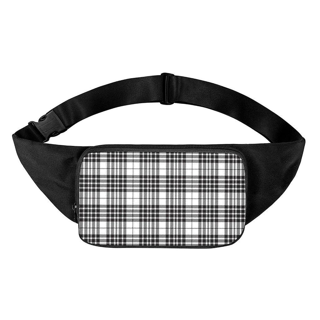 White And Black Border Tartan Print Waist Bag