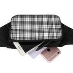 White And Black Border Tartan Print Waist Bag