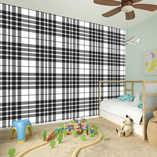 White And Black Border Tartan Print Wall Sticker