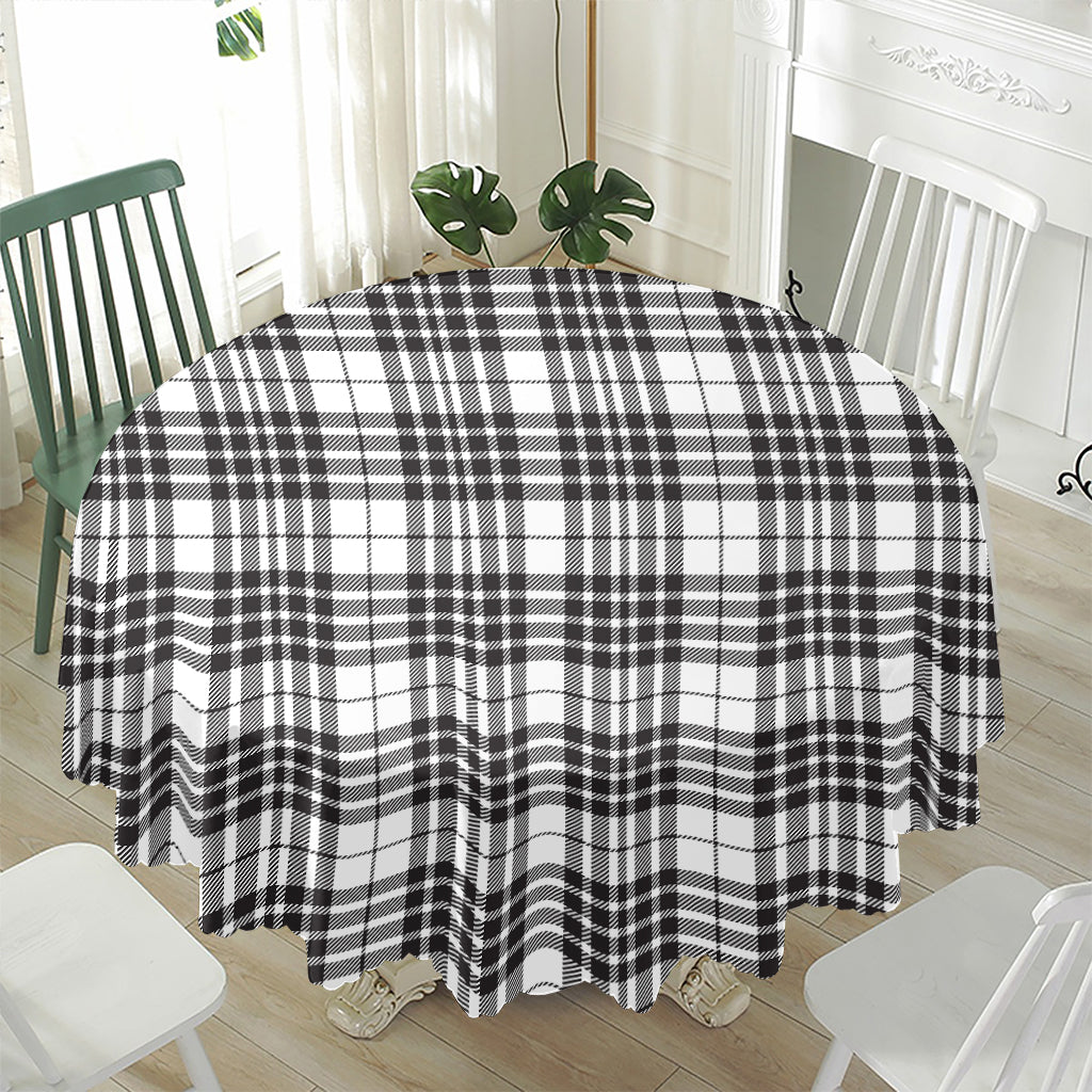 White And Black Border Tartan Print Waterproof Round Tablecloth