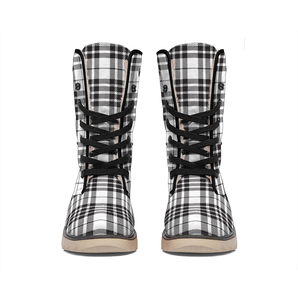 White And Black Border Tartan Print Winter Boots