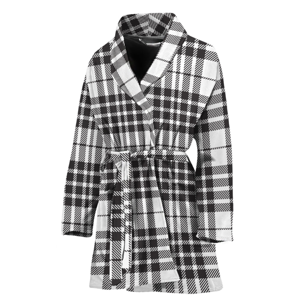 White And Black Border Tartan Print Women's Bathrobe