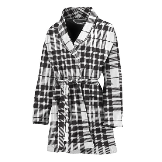 White And Black Border Tartan Print Women's Bathrobe