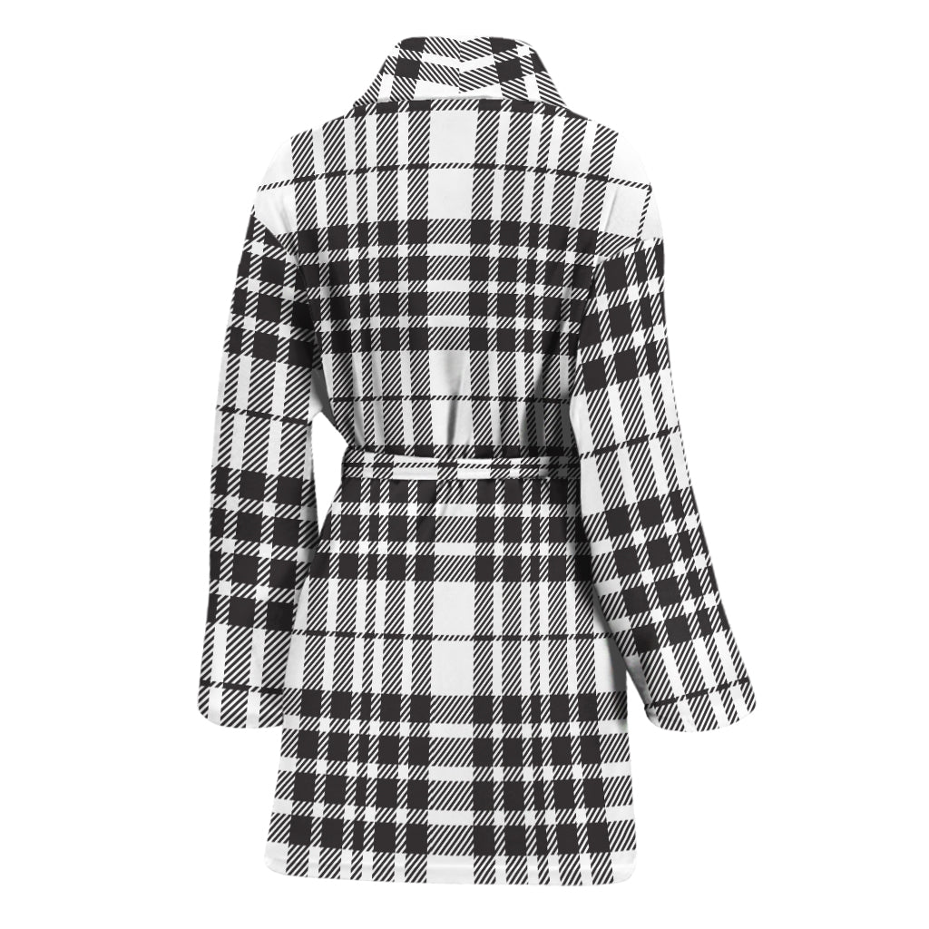 White And Black Border Tartan Print Women's Bathrobe