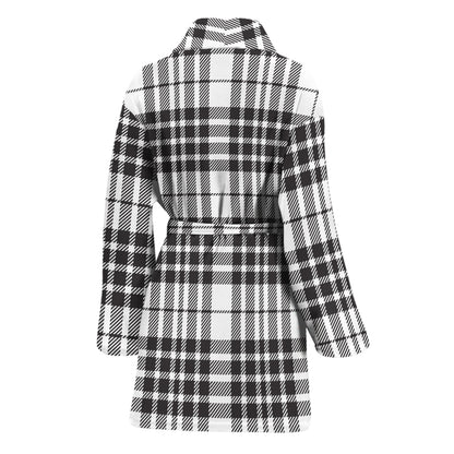 White And Black Border Tartan Print Women's Bathrobe