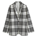 White And Black Border Tartan Print Women's Blazer