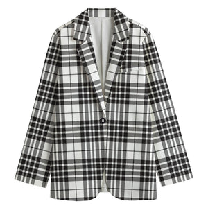 White And Black Border Tartan Print Women's Blazer