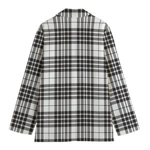 White And Black Border Tartan Print Women's Blazer