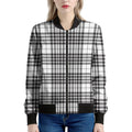 White And Black Border Tartan Print Women's Bomber Jacket