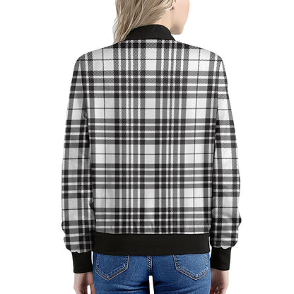 White And Black Border Tartan Print Women's Bomber Jacket