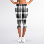 White And Black Border Tartan Print Women's Capri Leggings