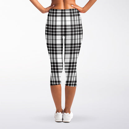 White And Black Border Tartan Print Women's Capri Leggings
