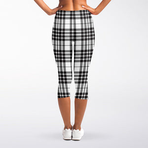 White And Black Border Tartan Print Women's Capri Leggings