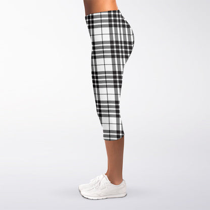 White And Black Border Tartan Print Women's Capri Leggings