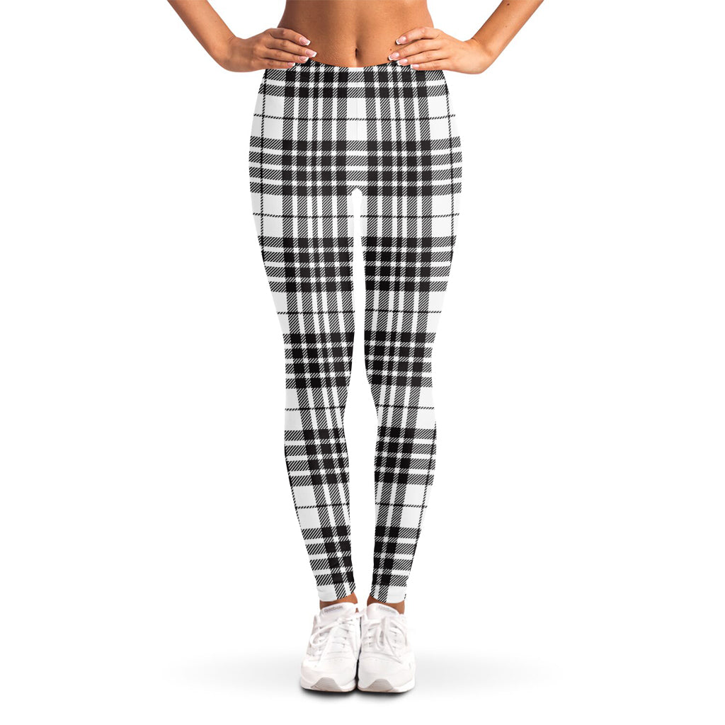 White And Black Border Tartan Print Women's Leggings