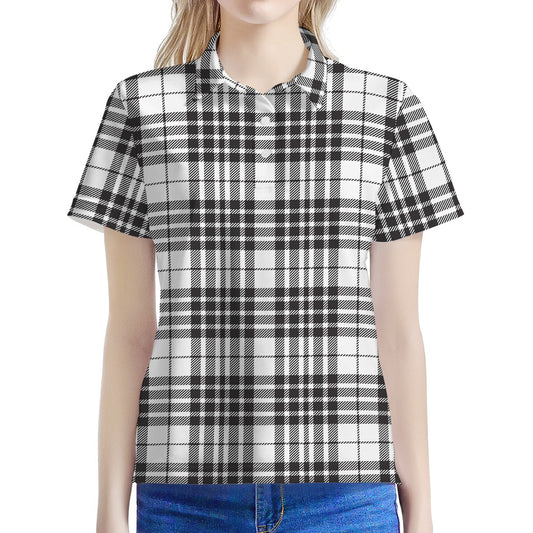White And Black Border Tartan Print Women's Polo Shirt