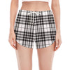 White And Black Border Tartan Print Women's Split Running Shorts