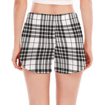 White And Black Border Tartan Print Women's Split Running Shorts