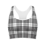 White And Black Border Tartan Print Women's Sports Bra