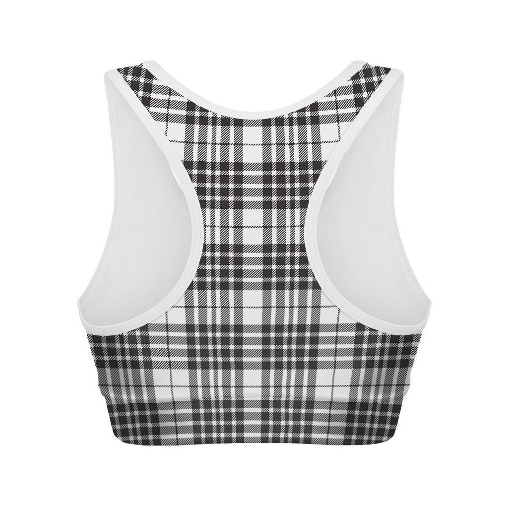 White And Black Border Tartan Print Women's Sports Bra