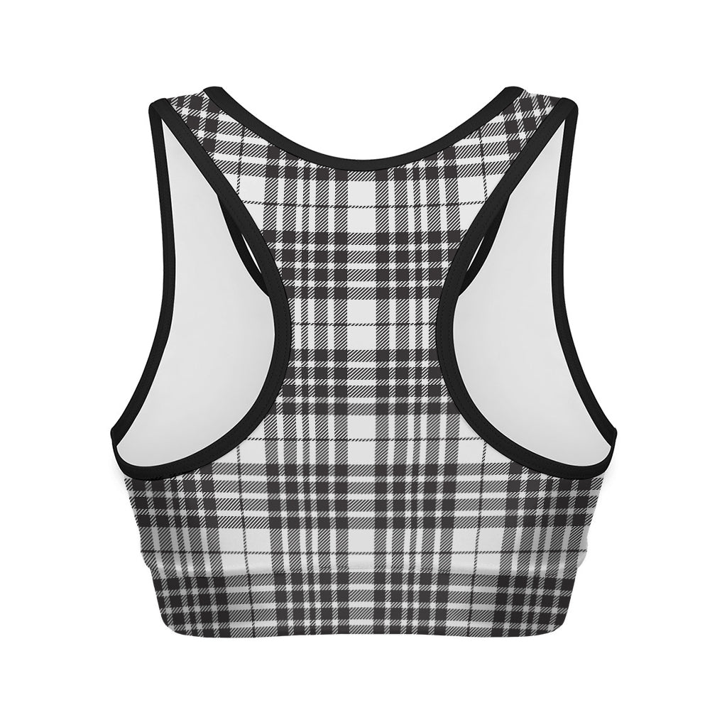 White And Black Border Tartan Print Women's Sports Bra