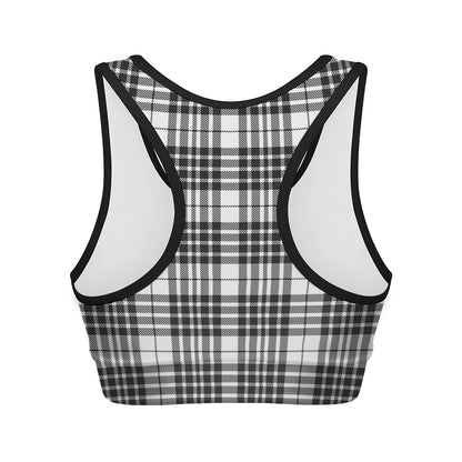 White And Black Border Tartan Print Women's Sports Bra