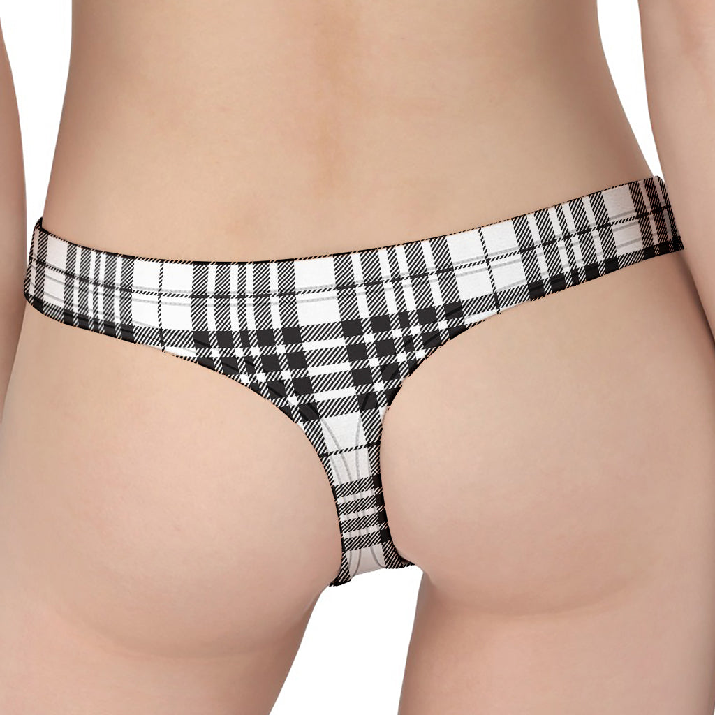 White And Black Border Tartan Print Women's Thong