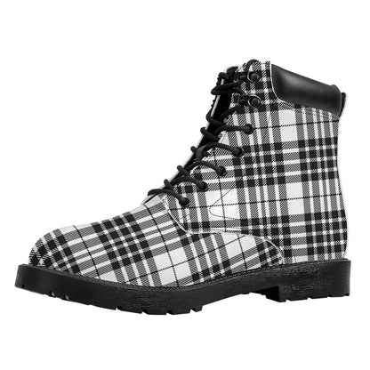 White And Black Border Tartan Print Work Boots