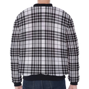 White And Black Border Tartan Print Zip Sleeve Bomber Jacket