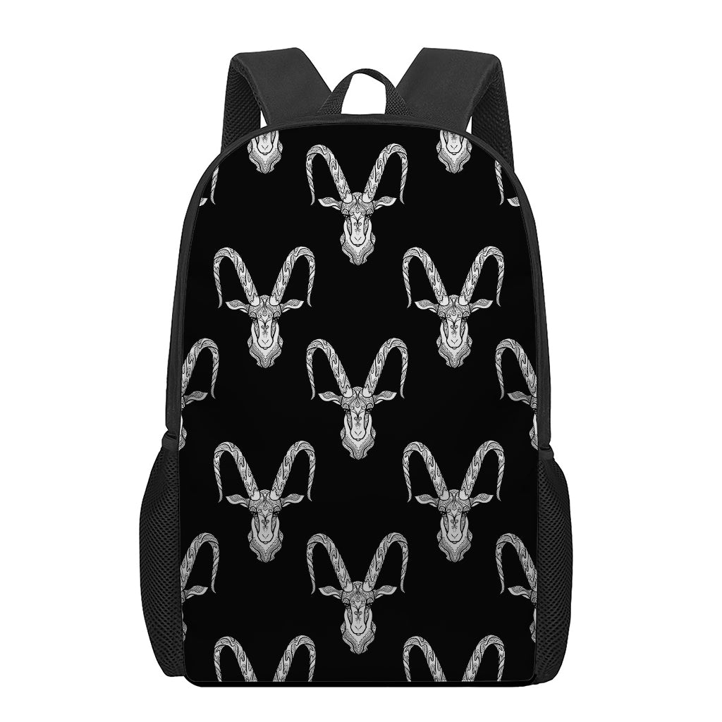 White And Black Capricorn Sign Print 17 Inch Backpack