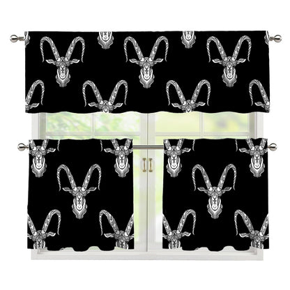 White And Black Capricorn Sign Print 3 Piece Kitchen Curtains