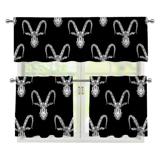 White And Black Capricorn Sign Print 3 Piece Kitchen Curtains