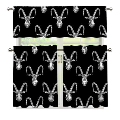 White And Black Capricorn Sign Print 3 Piece Kitchen Curtains