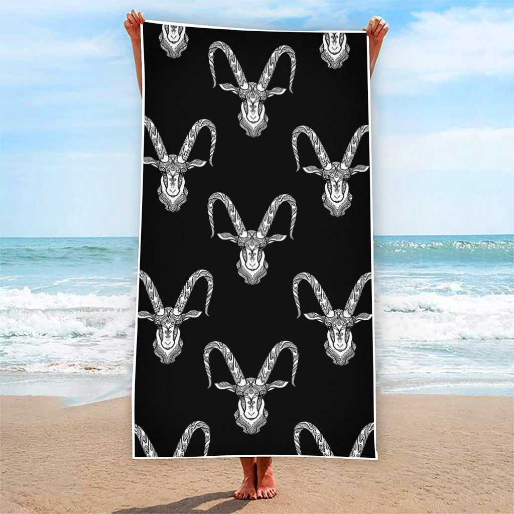 White And Black Capricorn Sign Print Beach Towel