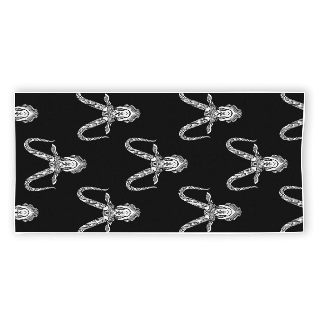 White And Black Capricorn Sign Print Beach Towel