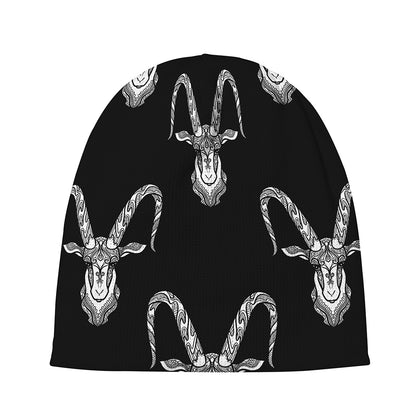 White And Black Capricorn Sign Print Beanie