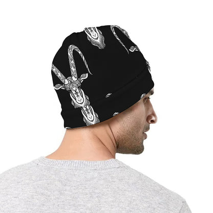 White And Black Capricorn Sign Print Beanie