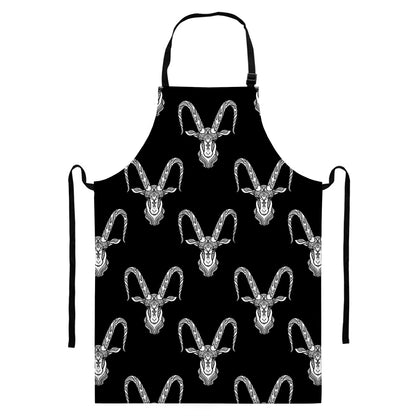 White And Black Capricorn Sign Print Bib Apron With Pocket