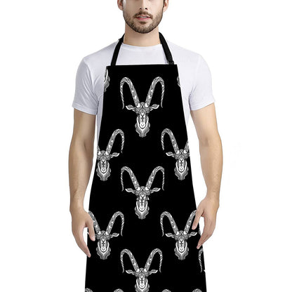 White And Black Capricorn Sign Print Bib Apron With Pocket