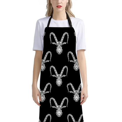 White And Black Capricorn Sign Print Bib Apron With Pocket