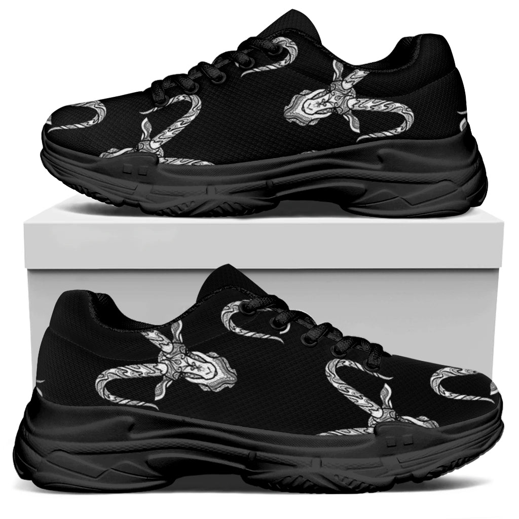 White And Black Capricorn Sign Print Black Chunky Shoes