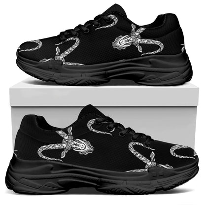 White And Black Capricorn Sign Print Black Chunky Shoes