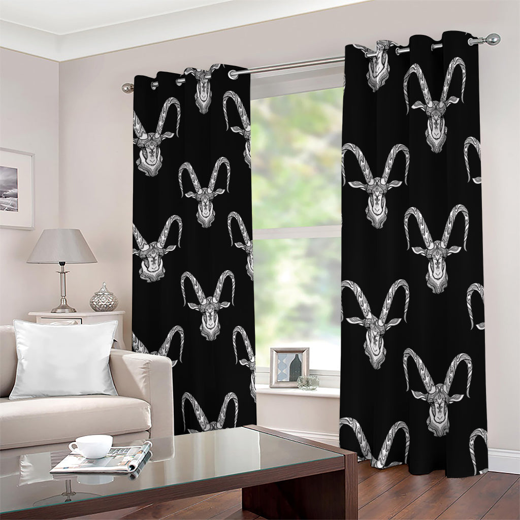 White And Black Capricorn Sign Print Blackout Grommet Curtains