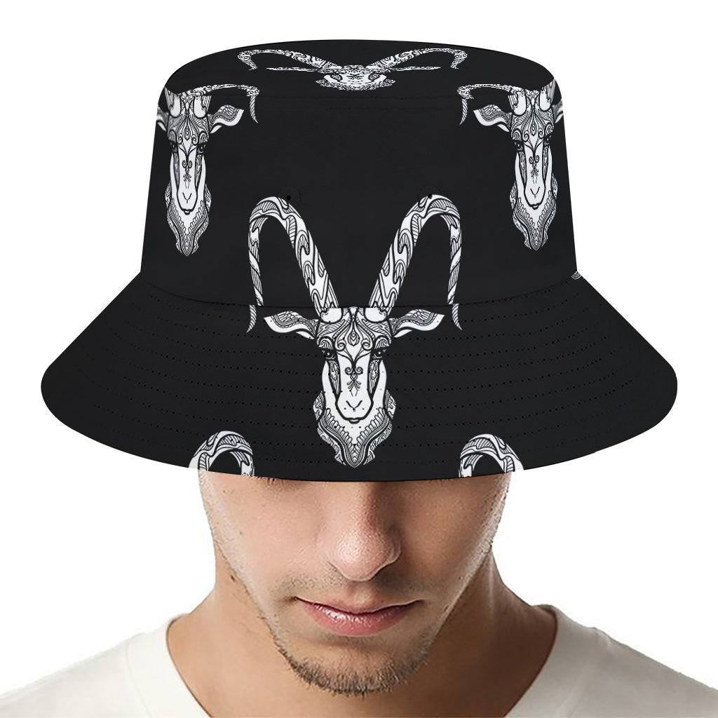 White And Black Capricorn Sign Print Bucket Hat