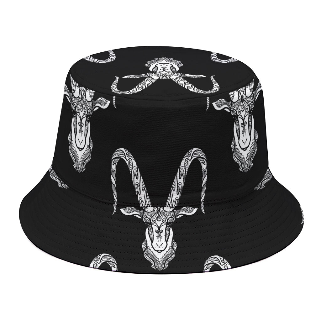 White And Black Capricorn Sign Print Bucket Hat