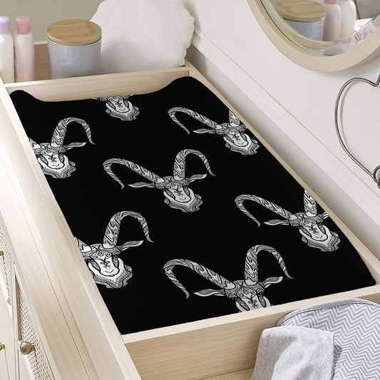 White And Black Capricorn Sign Print Changing Pad Cover