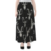 White And Black Capricorn Sign Print Chiffon Maxi Skirt