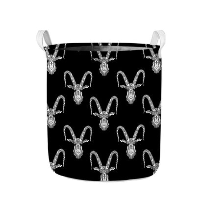 White And Black Capricorn Sign Print Collapsible Laundry Basket